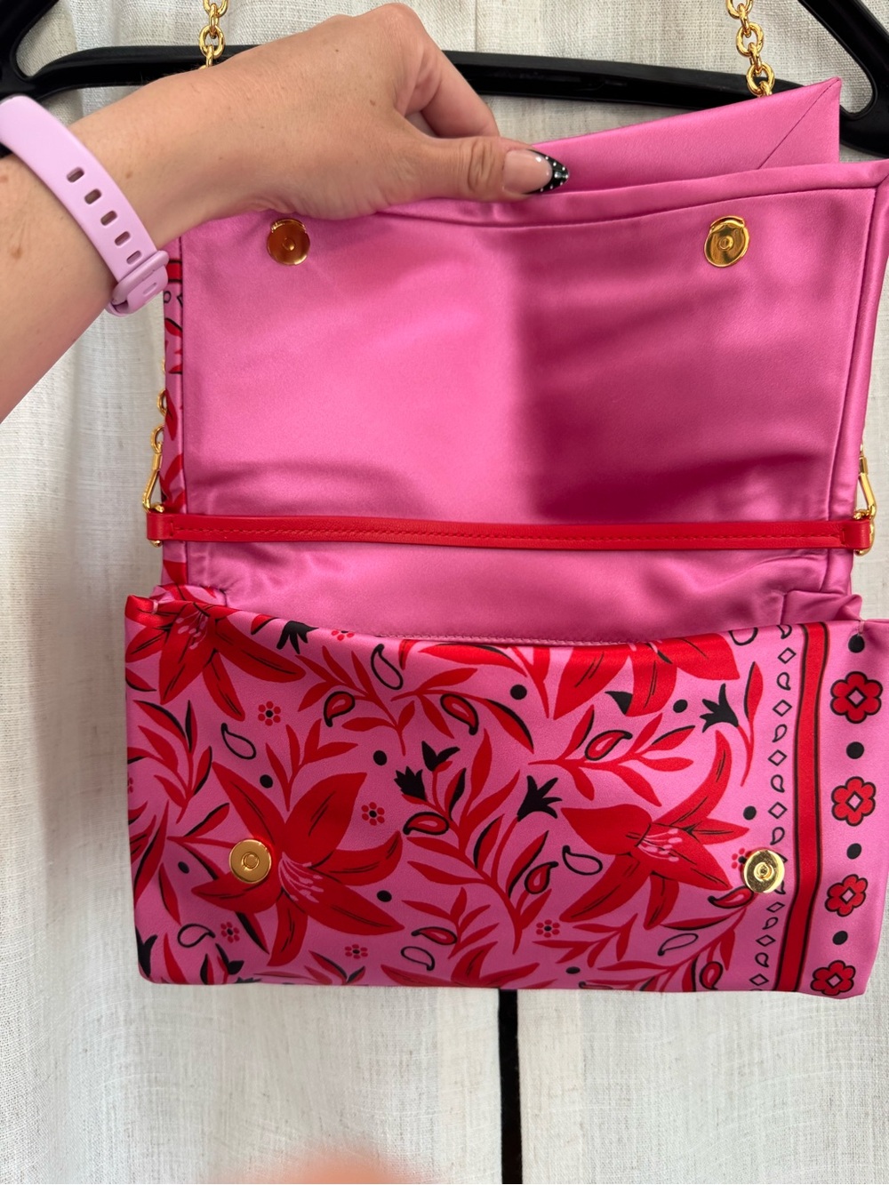 Kate Spade Satin Floral Bandana Clutch with Chain - Picture 10 of 11